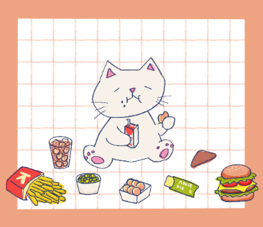 ハンバーガーを食べる猫